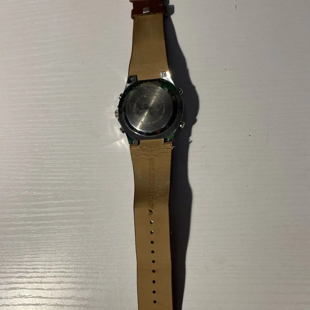 Brown Leather Strap Silver Watch--Analog hands not working